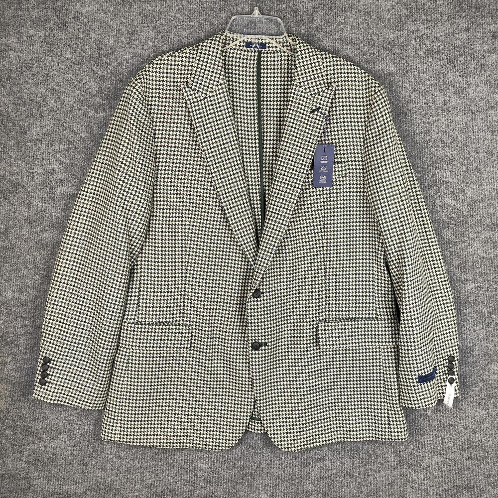Stafford Sport Coat Mens 48 Regular Green Wool Poly Houndstooth Tweed Blazer